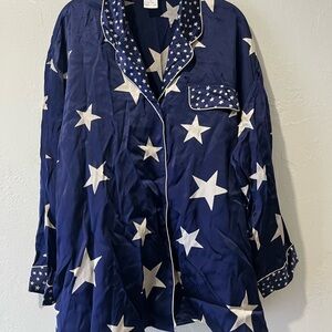 Neiman Marcus Navy Starry 100% silk pajama top.